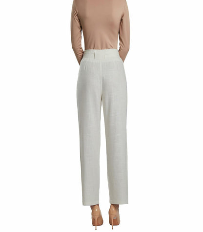 SANDY & SID Womens Linen Crop High Rise Straight Leg Pants White Size S