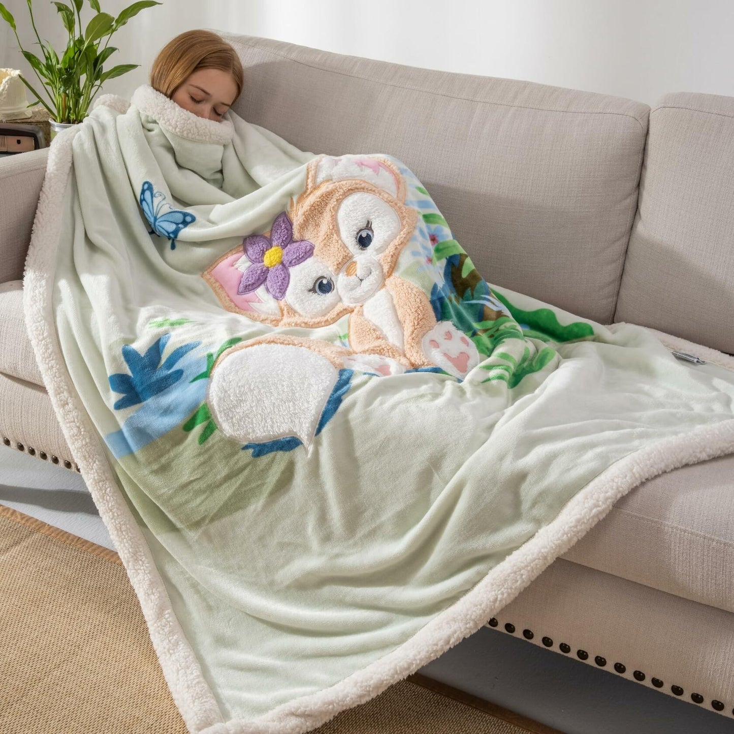 COSUSKET Kids LinaBell 3D Embroidery Sherpa Throw Blanket 50x60in