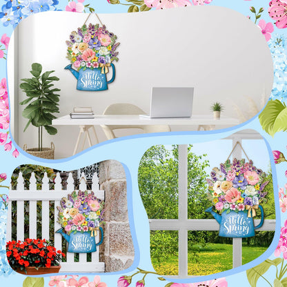 Spring Door Decor Wreath 12.4x10in Hello Spring Wooden Porch Sign