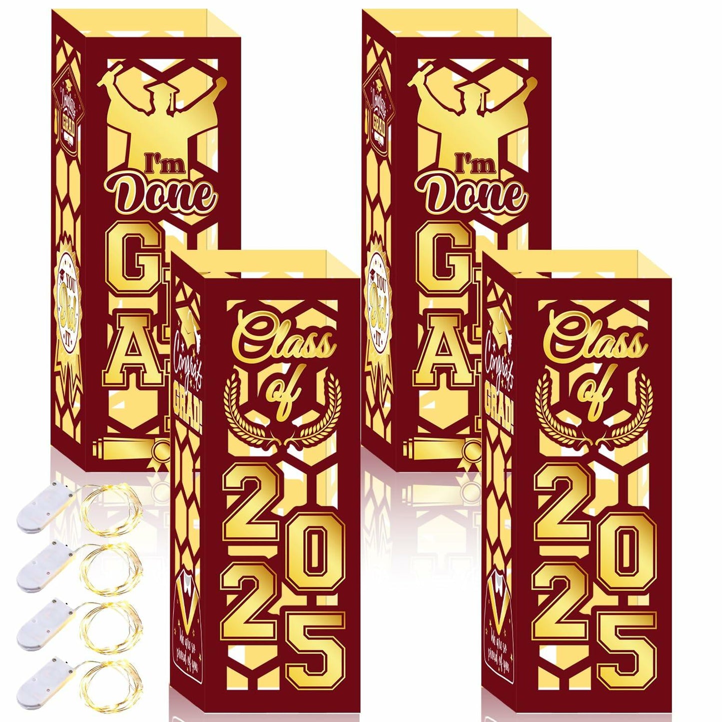 6 Pcs Graduation Table Centerpieces Lantern Boxes LED Light Red Class 2025
