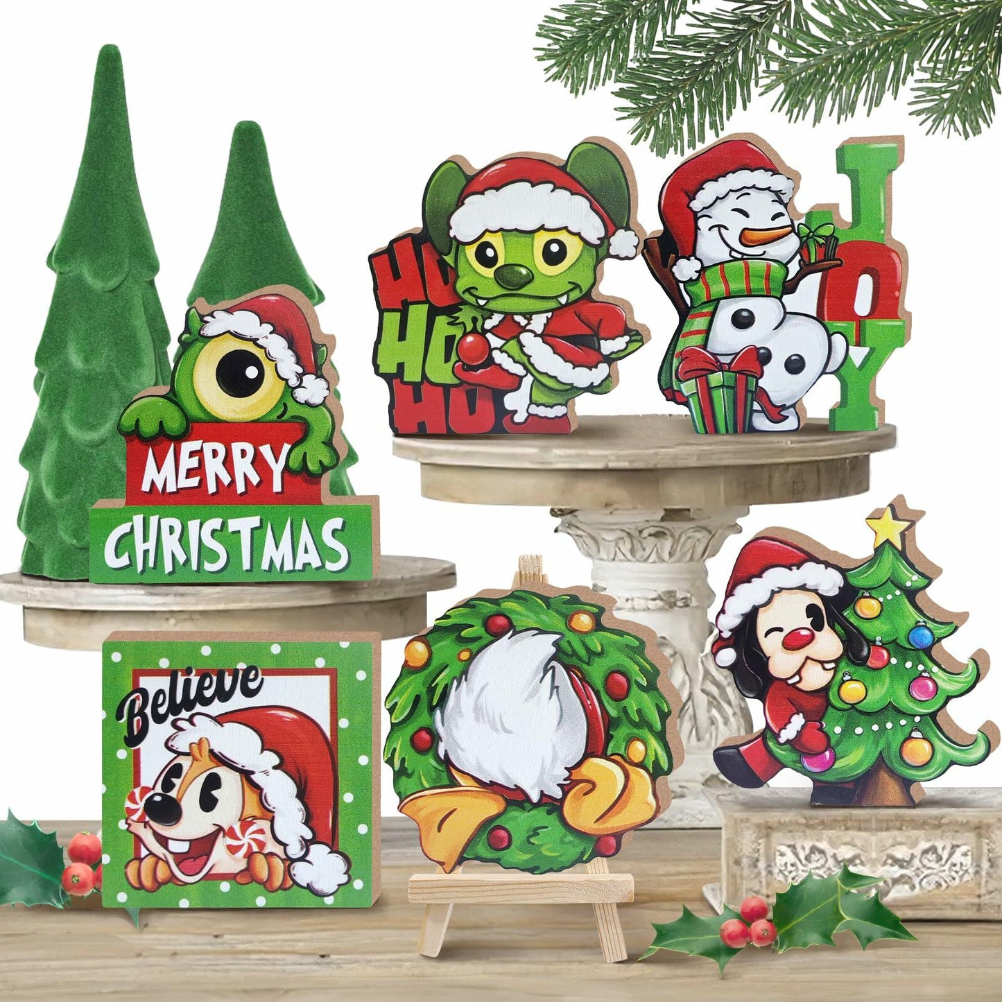 Uruney Merry Christmas Snowman Tiered Tray Decor Green 1 Count