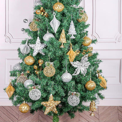 Christmas Ball Ornaments 4pc Silver Pinecone Rattan Thread String Decor