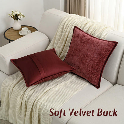 FUTEI Burgundy Chenille Throw Pillow Covers 22x22 Inch Set of 2 Soft Cozy