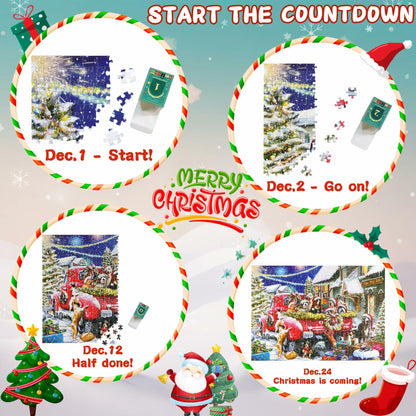 Alagoo 2025 Holiday Jigsaw Puzzle Advent Calendar Puppy & Cat 1008 pcs