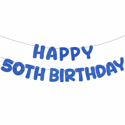 Fulmoon 50th Birthday Banner Pre Strung Glitter 11.5ft Champagne Gold