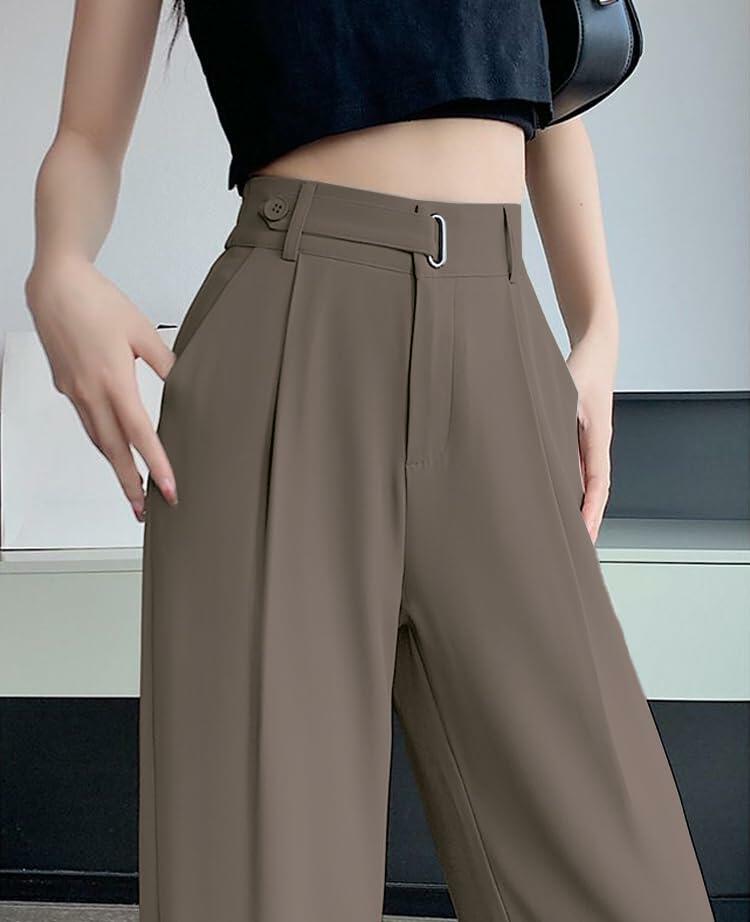 Betusline Womens Business Casual Wide Leg Long Dress Pants Brown Size Small