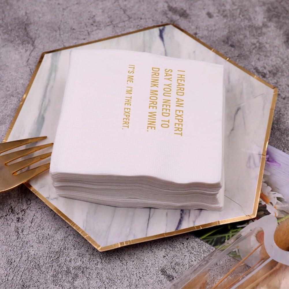 [Like New] VOWFOO Funny Quotes Cocktail Napkins 4.5x4.5in 2-Ply 100pcs White