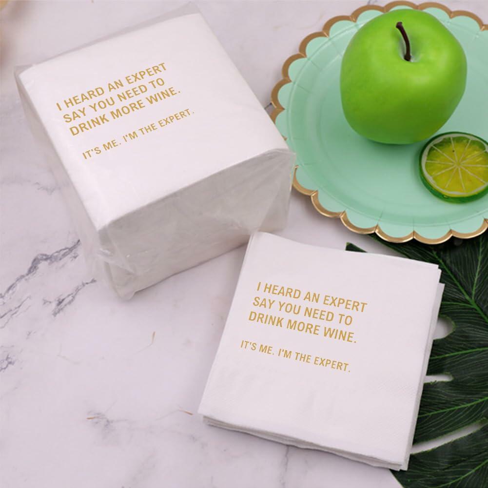[Like New] VOWFOO Funny Quotes Cocktail Napkins 4.5x4.5in 2-Ply 100pcs White
