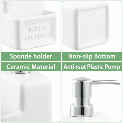 RQYIXI Ceramic Dish Soap Dispenser with Sponge Holder 2 Pack Kitchen