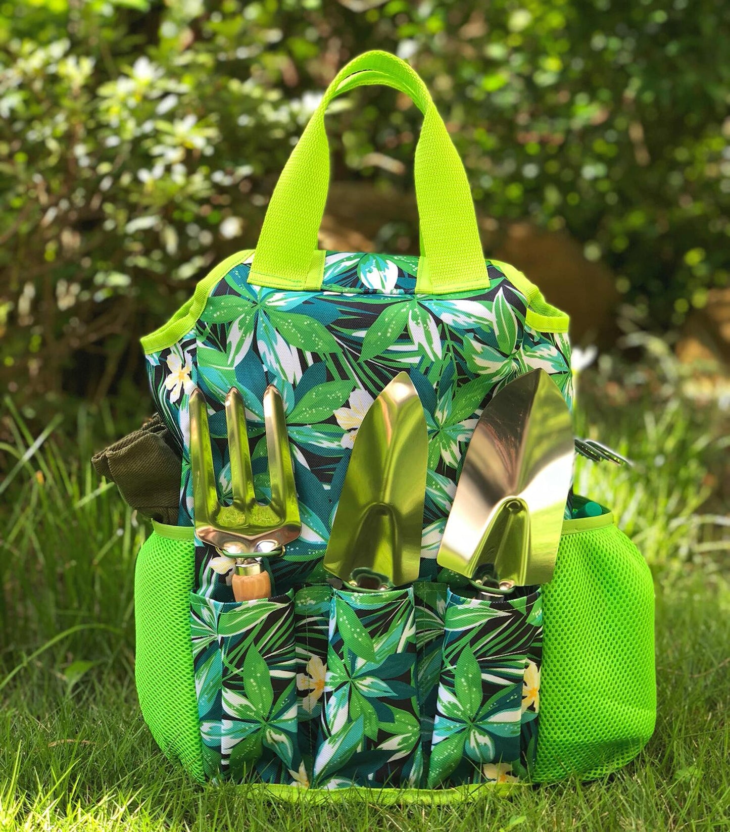 9-Piece Garden Tools Set with Gloves and Colorful Tote - Gardening Kit