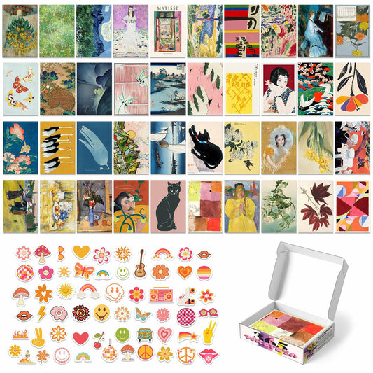 365DoRoTeYa Colorful Boho Wall Art Prints 40PCS Vintage Cottagecore Decor