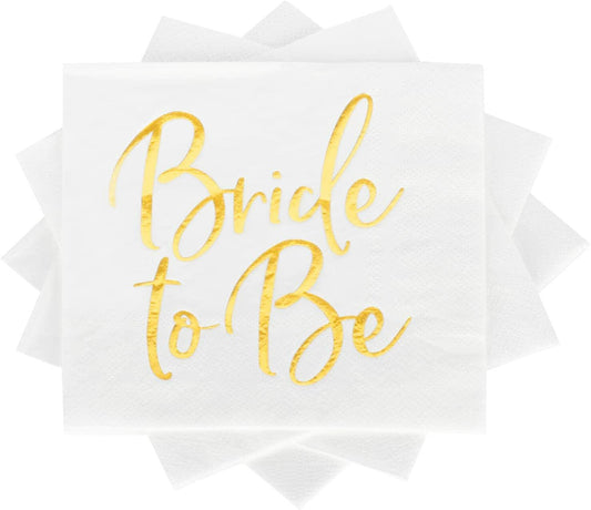 Apriciti Wedding Napkins White Gold Foil Miss to Mrs 50 Pack Disposable