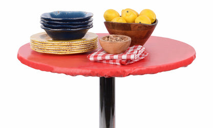 Yourtablecloth Heavy Duty Vinyl Round Fitted Tablecloth 60" Ruby Red