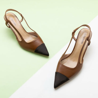 C.Paravano Women's Pointed Toe Slingback Pumps Brown Heels Size 6