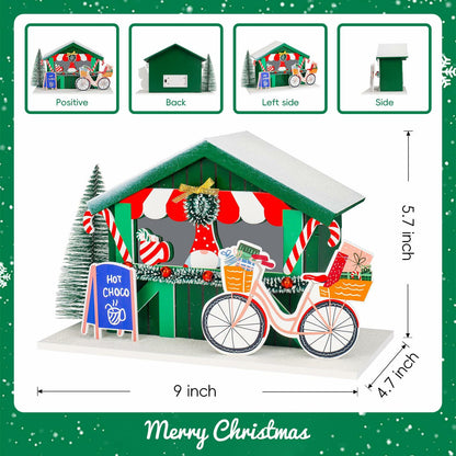[Like New] Zqoyn LED Lighted Christmas Village Set Indoor Table Decor Bicycle