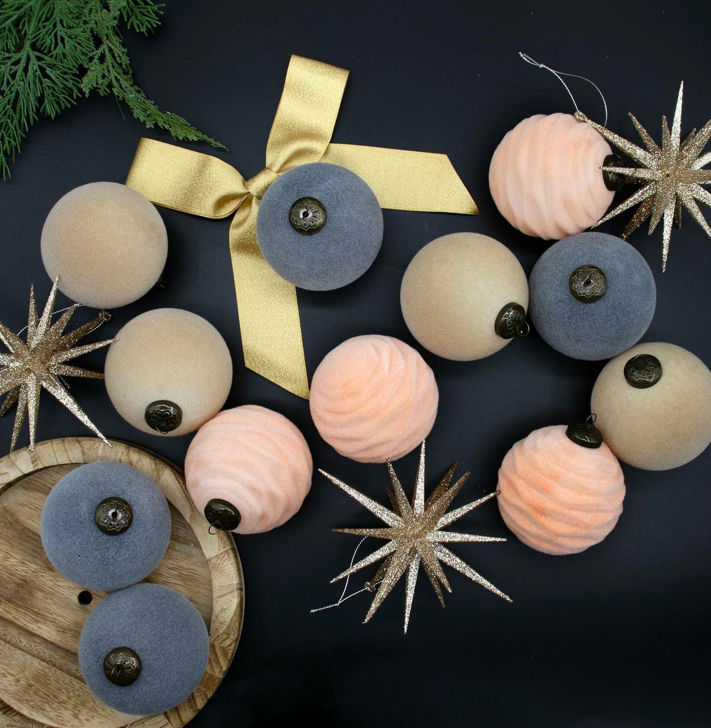 [Like New] 12PCS Velvet Christmas Ball Ornaments 3.15" Handmade Flocked Shatterproof Set