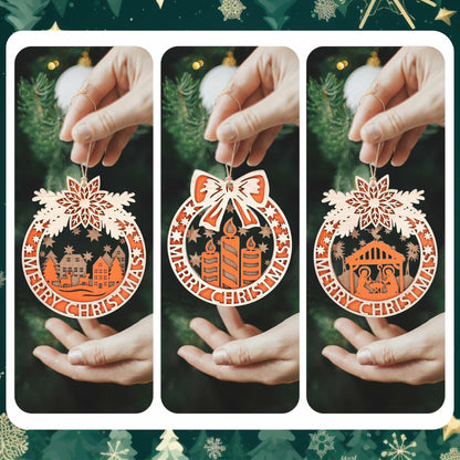 Wooden Christmas Tree Ornaments Hanging Decorations Home Indoor Party Decor