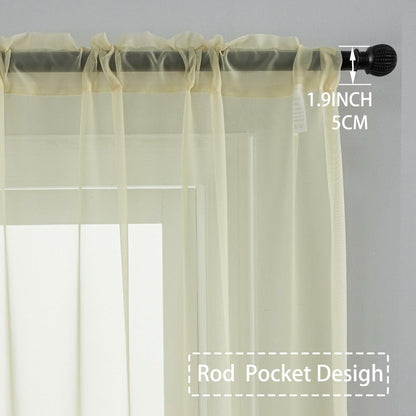 AZRMT Long Sheer Curtains 37x120in Rod Pocket Light Filtering Beige 2 Panels