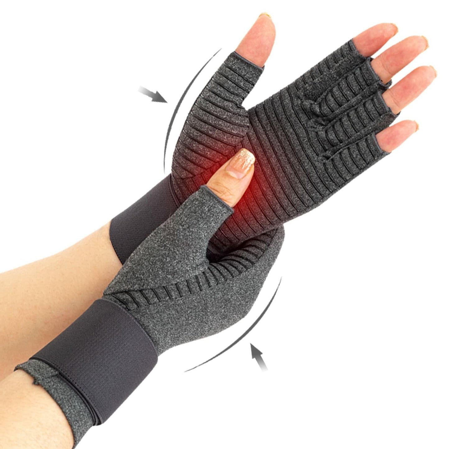 VigorGlove Copper Fit Arthritis Gloves Adjustable Belt Anti-Slip Black 2P Size L
