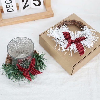 [Like_new] Christmas Wreath Brown Candle Rings Bow Eucalyptus Garland Candle Holder