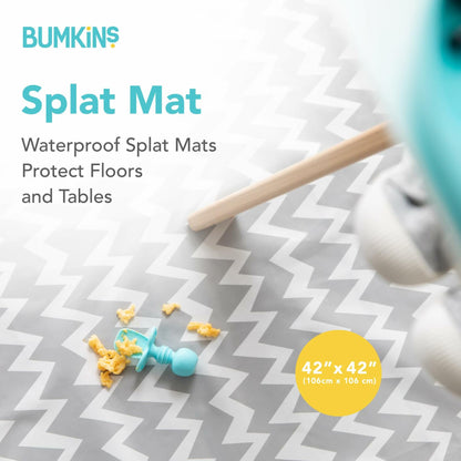 Bumkins Baby Splat Mat Waterproof Reusable 42x42in Gray Chevron