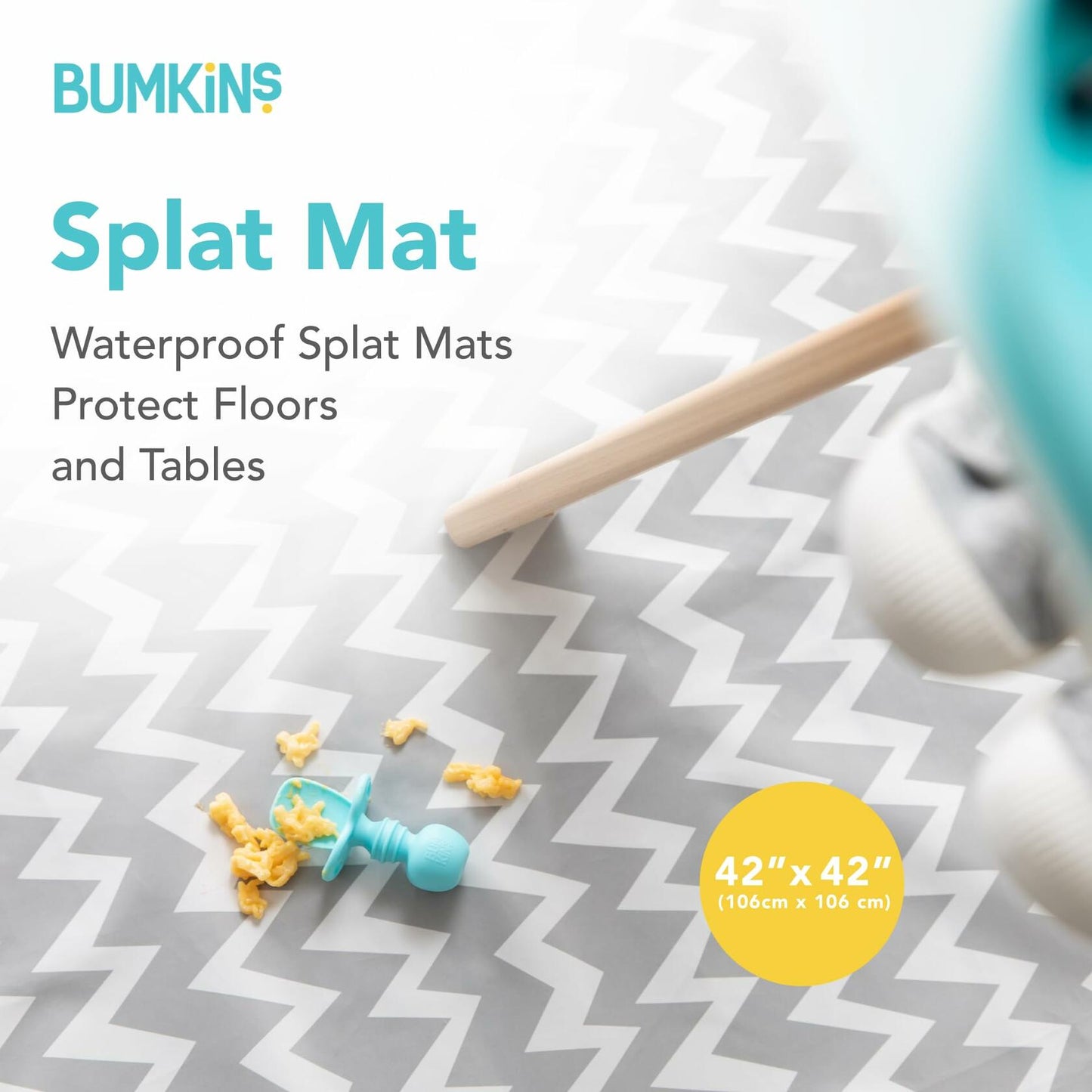 Bumkins Baby Splat Mat Waterproof Reusable 42x42in Gray Chevron