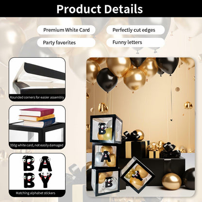 [Like New] Onteftshop Baby Boxes Letters Clear Black 4pcs Party Decorations