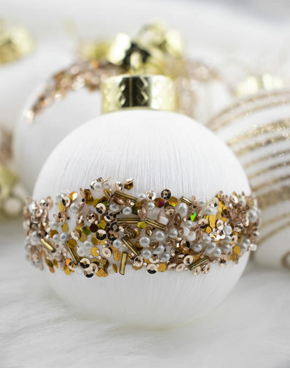 Satin Christmas Balls Ornaments 12Pcs 3.15" White Silk Hanging Decor