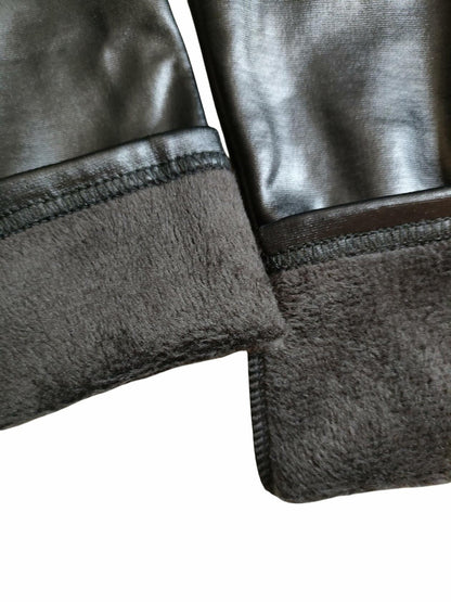 CVVTEE Girls Faux Leather Stretch Leggings Black Fleece-Lined Size 12