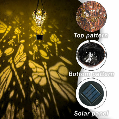 [Like New] Dragonfly Decor Hot Air Balloon Solar Lantern Outdoor Hanging Garden Light
