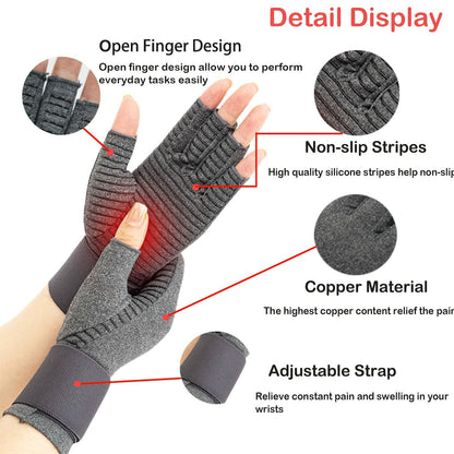 VigorGlove Copper Fit Arthritis Gloves Adjustable Belt Anti-Slip Black 2P Size L