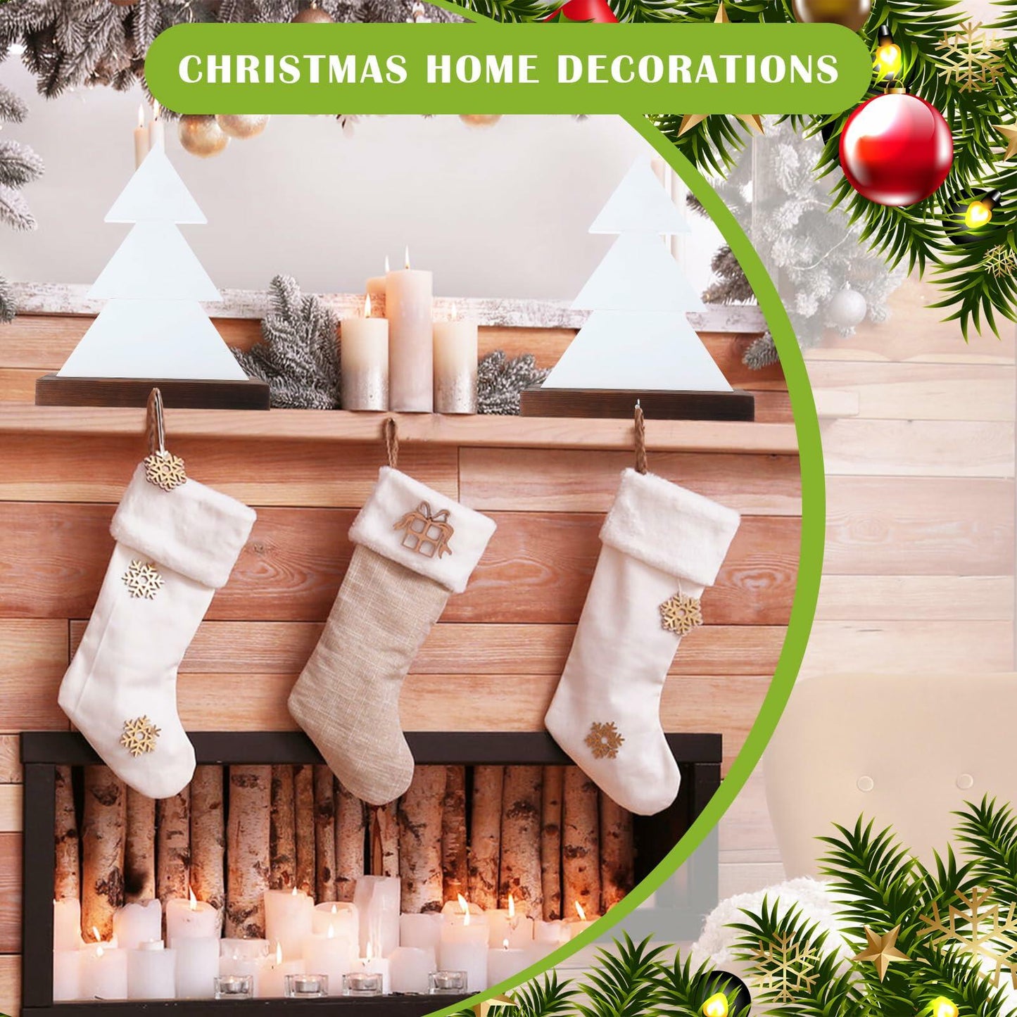 [Like_new] Beeveer Christmas Tree Stocking Holder White Wooden Mantle Hanger 9.8 Inch 2 Pc