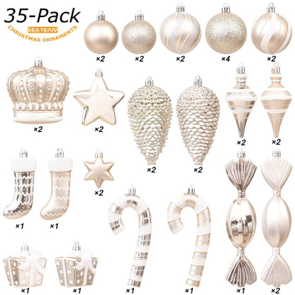 Sea Team 50-Pack Assorted Shatterproof Christmas Ball Ornaments Set Champagne