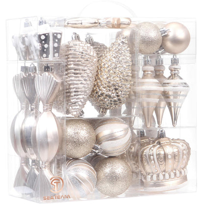 Sea Team 50-Pack Assorted Shatterproof Christmas Ball Ornaments Set Champagne