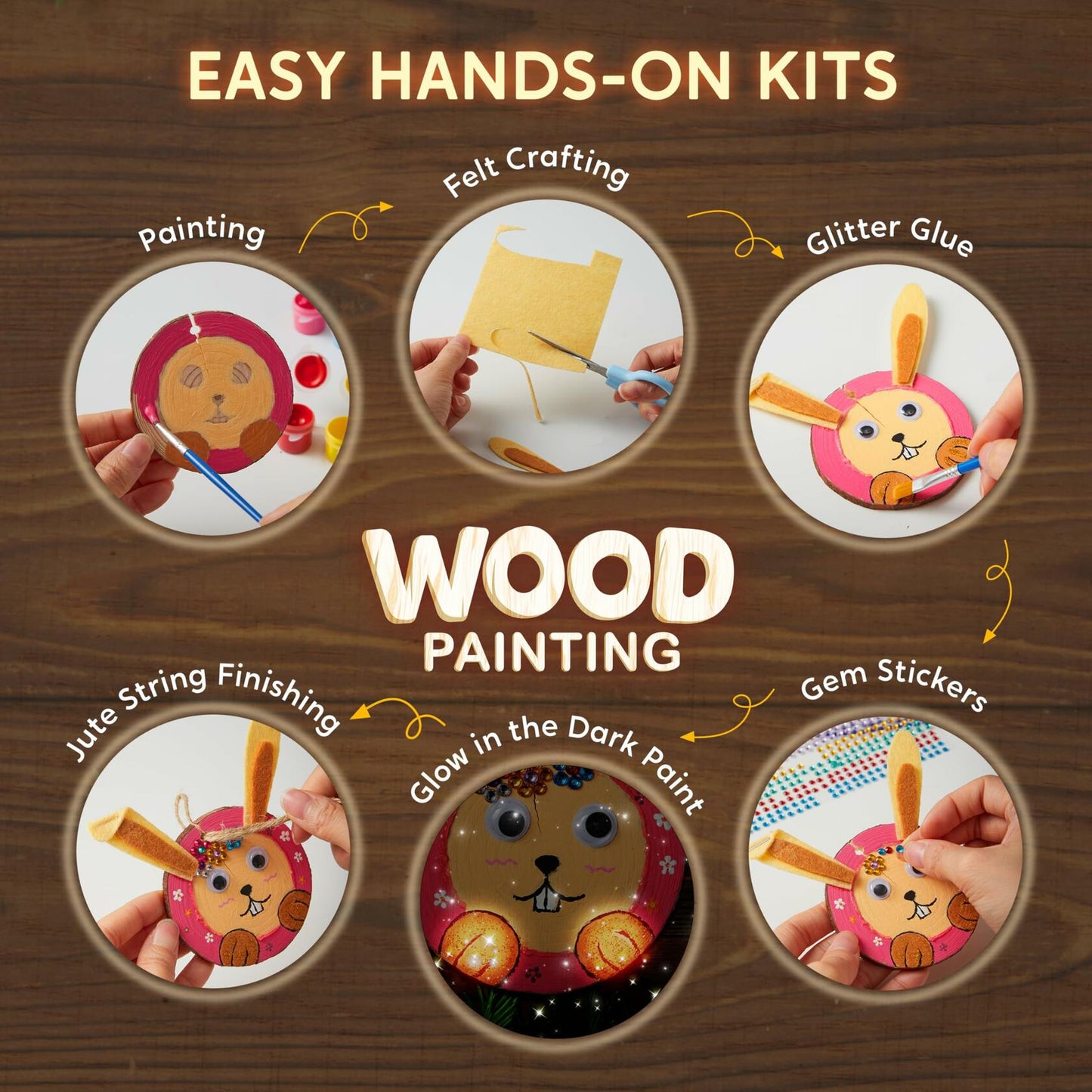 [Like_new] Klever Kits Wooden Painting Craft Kit Glow in Dark Wood Slices Kids Ages 6-12