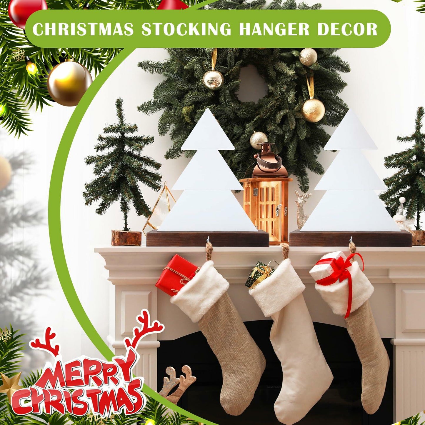 [Like_new] Beeveer Christmas Tree Stocking Holder White Wooden Mantle Hanger 9.8 Inch 2 Pc