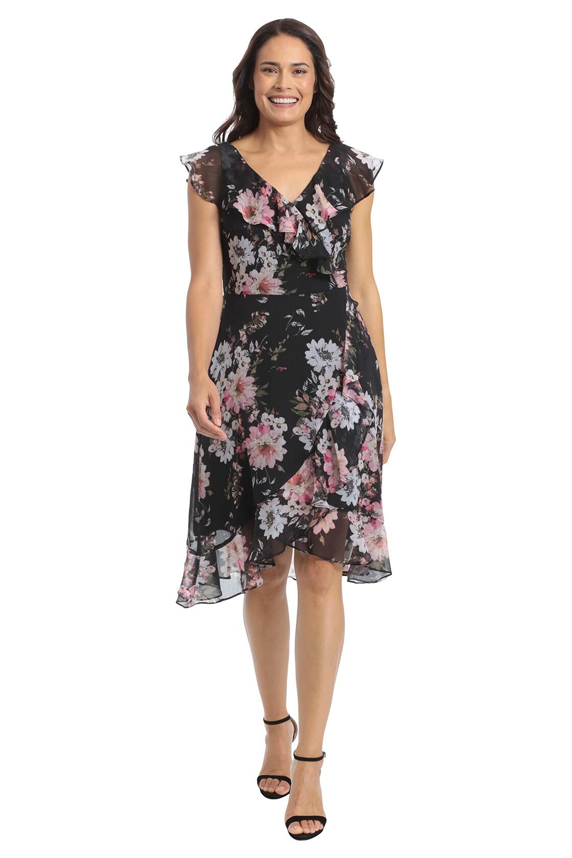 [Like_new] London Times Women's Chiffon Ruffle Dress Black/Blush Size 14