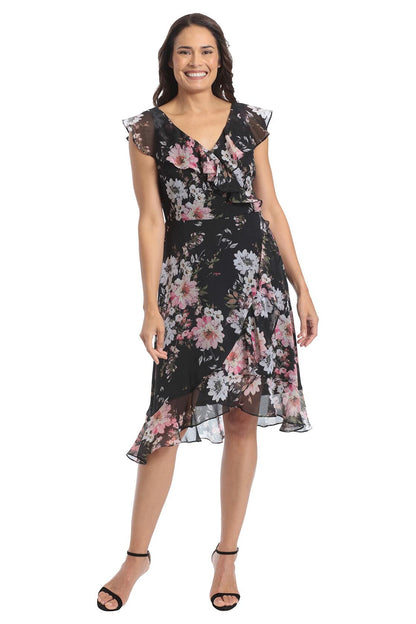 [Like_new] London Times Women's Chiffon Ruffle Dress Black/Blush Size 14