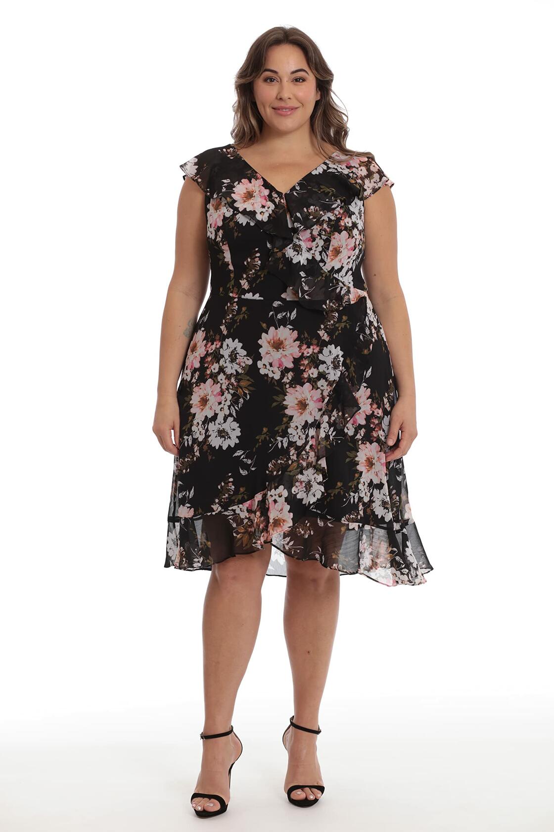 [Like_new] London Times Women's Chiffon Ruffle Dress Black/Blush Size 14