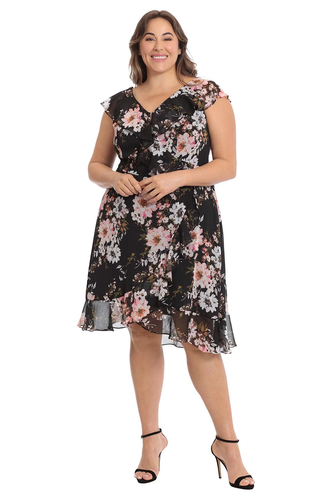 [Like_new] London Times Women's Chiffon Ruffle Dress Black/Blush Size 14