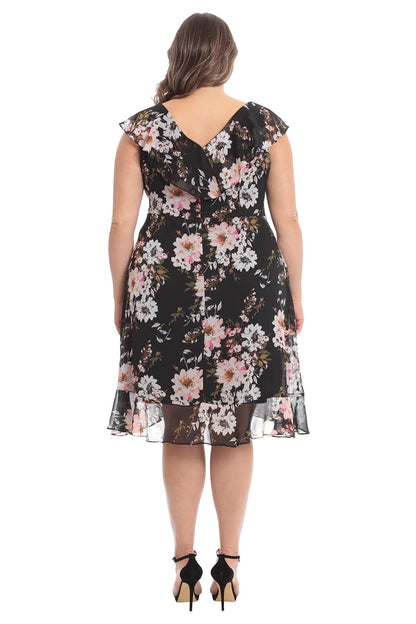 [Like_new] London Times Women's Chiffon Ruffle Dress Black/Blush Size 14