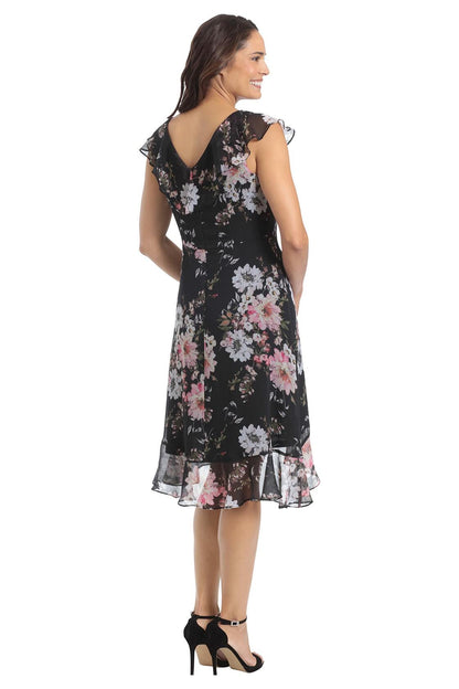 [Like_new] London Times Women's Chiffon Ruffle Dress Black/Blush Size 14