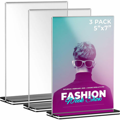 Tomorotec 3-Pack Acrylic Sign Holder 7x5in Horizontal Black Base