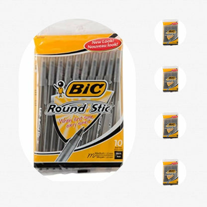 BIC Round Stic Xtra Life Ballpoint Pen 1.0mm Black 10 Count