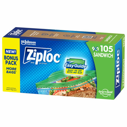 [Like New] Ziploc Sandwich & Snack Bags 105 Count EasyGuide Grip n Seal Storage