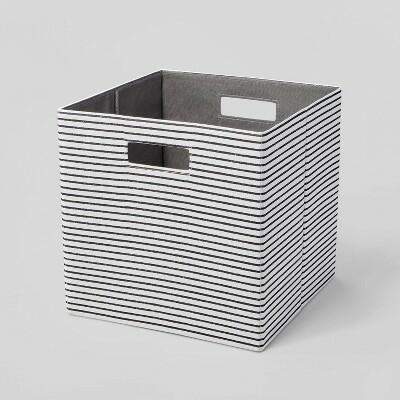 Brightroom Fabric Bin 13x13 Black Textured Stripes