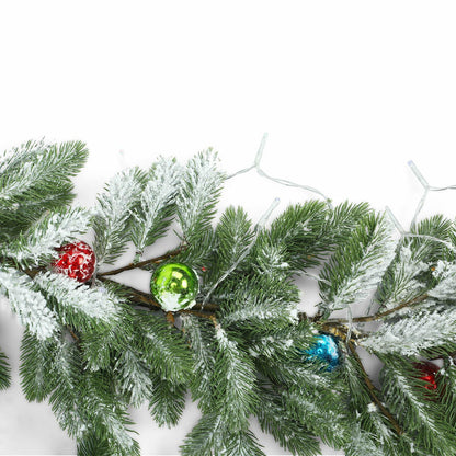 Chuangdi 9FT Flocked Cedar Garland with 50 LED Lights Frosted Pine