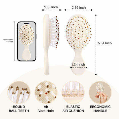 [Like New] RHOS Mini Hair Brush Travel Size Soft Bristles Beige 1 Pack