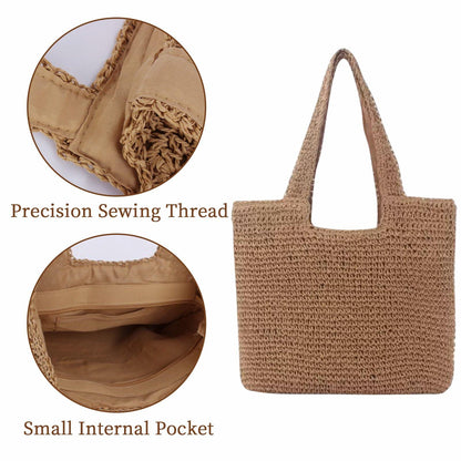 Toguma Straw Tote Handbag Beach Bag for Women Brown 15.75x15.75x3.07