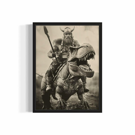 Dinosaur Viking Wall Art Poster 8x10in Funny Vintage Decor Unframed